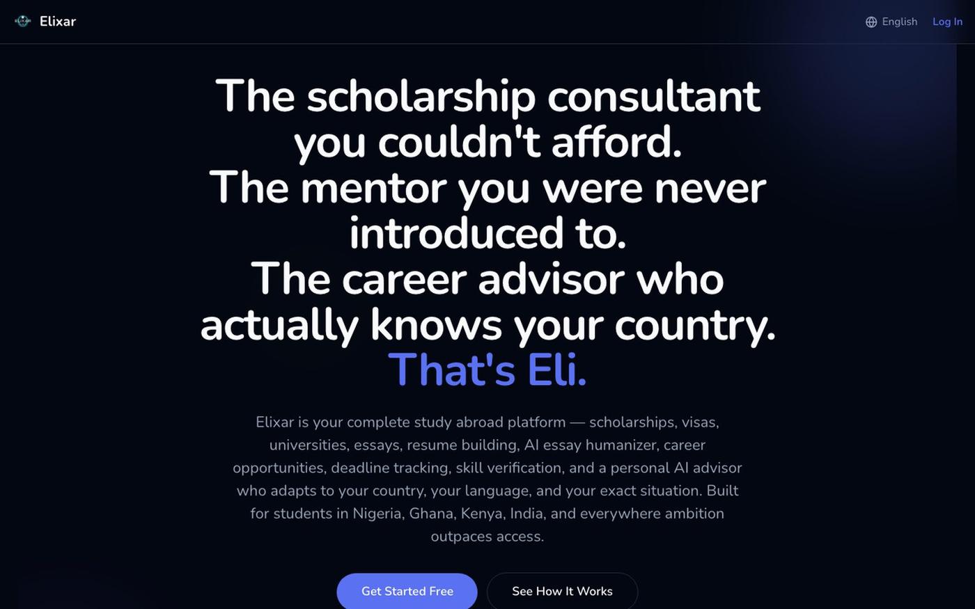Elixar — AI Mentor for Study Abroad & Scholarships — screenshot