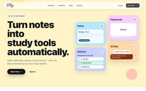 AI Flashcards, Quizzes & Study Tools | Elly Notes — screenshot