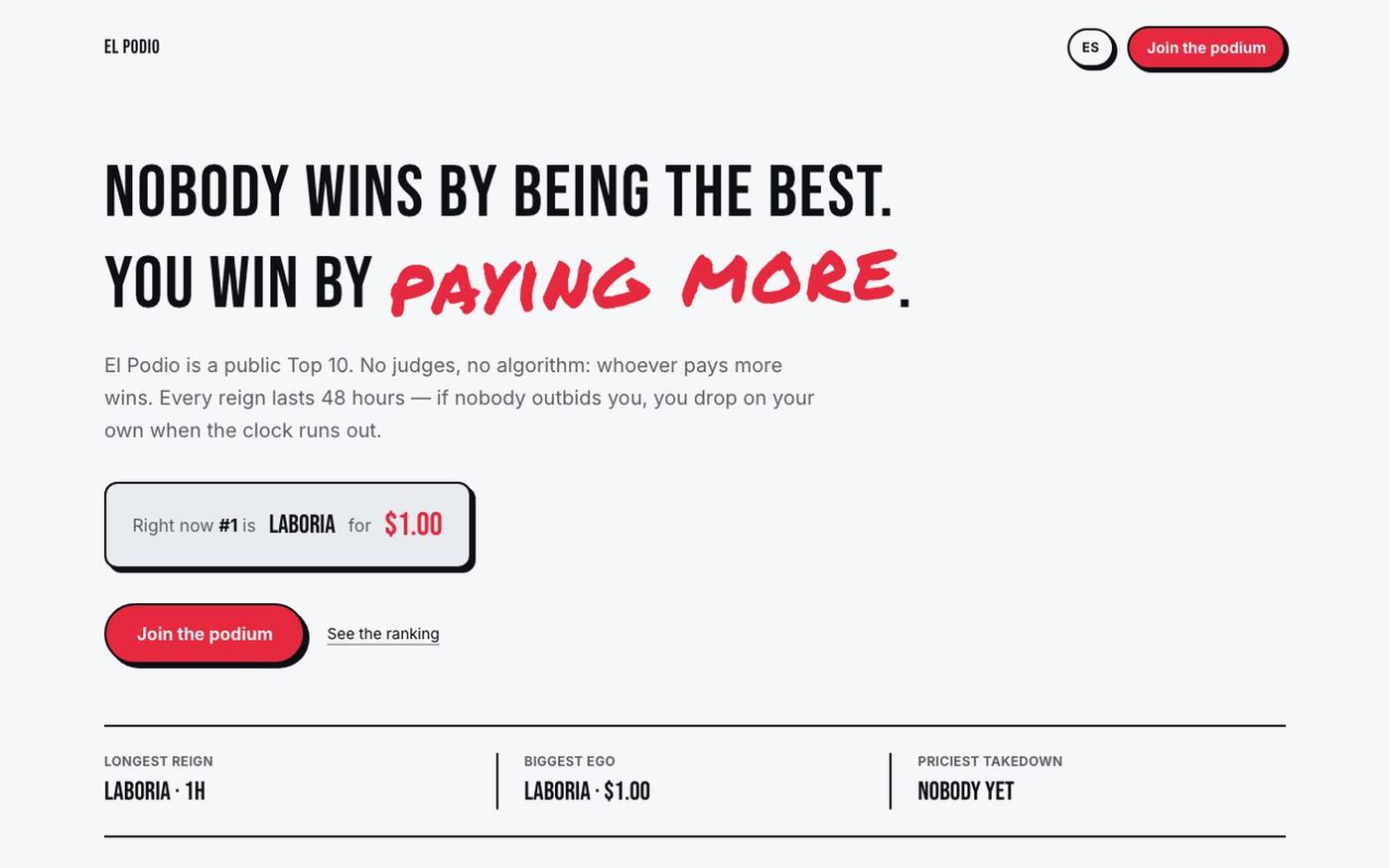 El Podio — pay more or stay down — screenshot