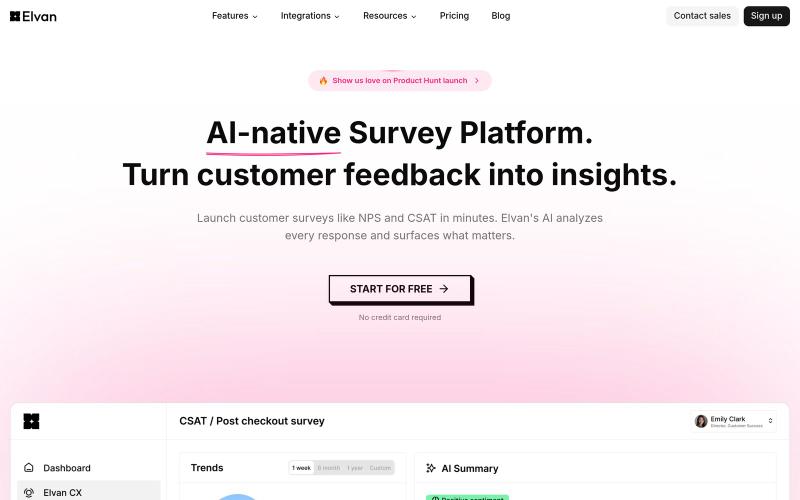 Elvan - AI-Powered NPS & CSAT Software | Instant Feedback Insights — screenshot