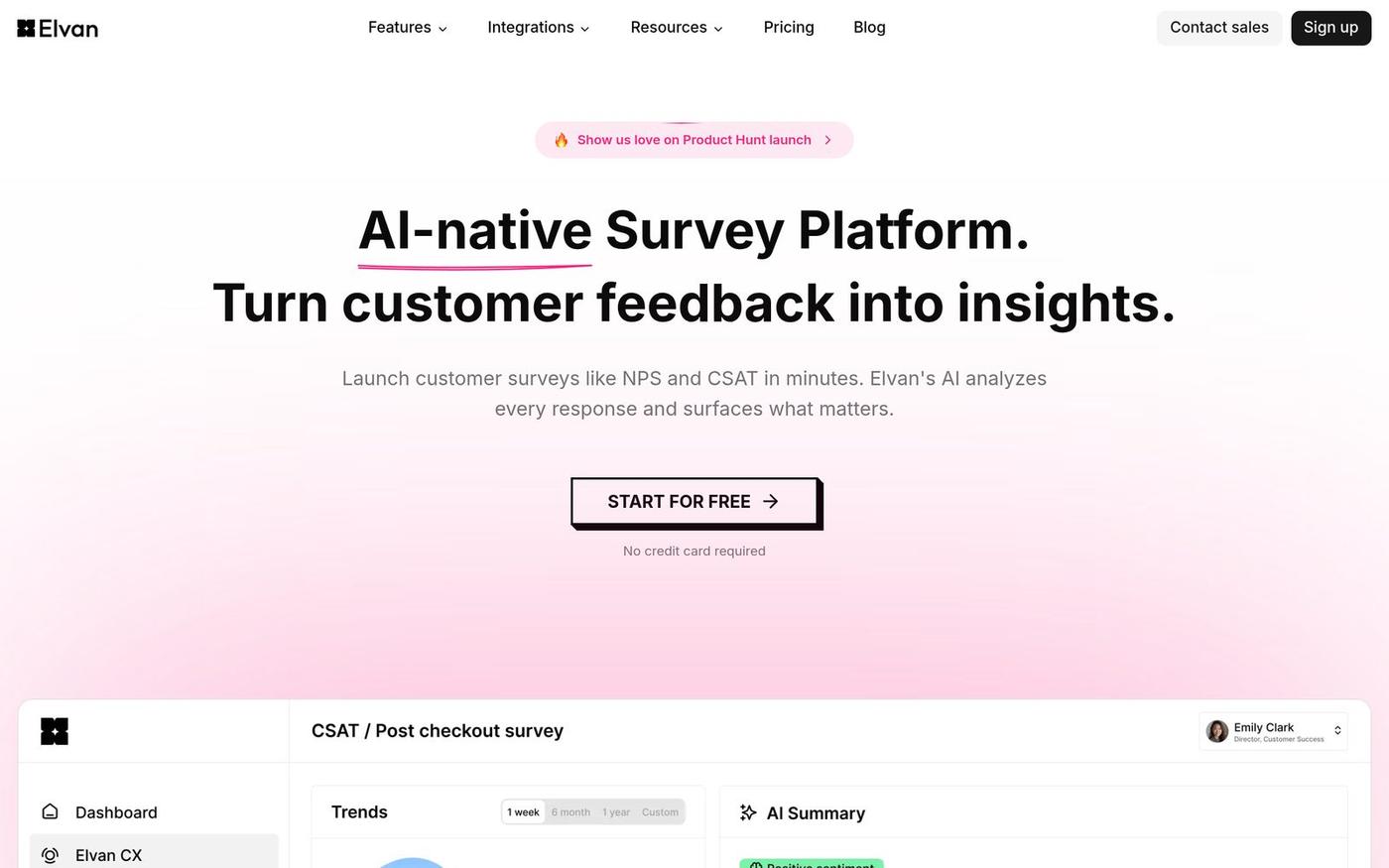 Elvan - AI-Powered NPS & CSAT Software | Instant Feedback Insights — screenshot