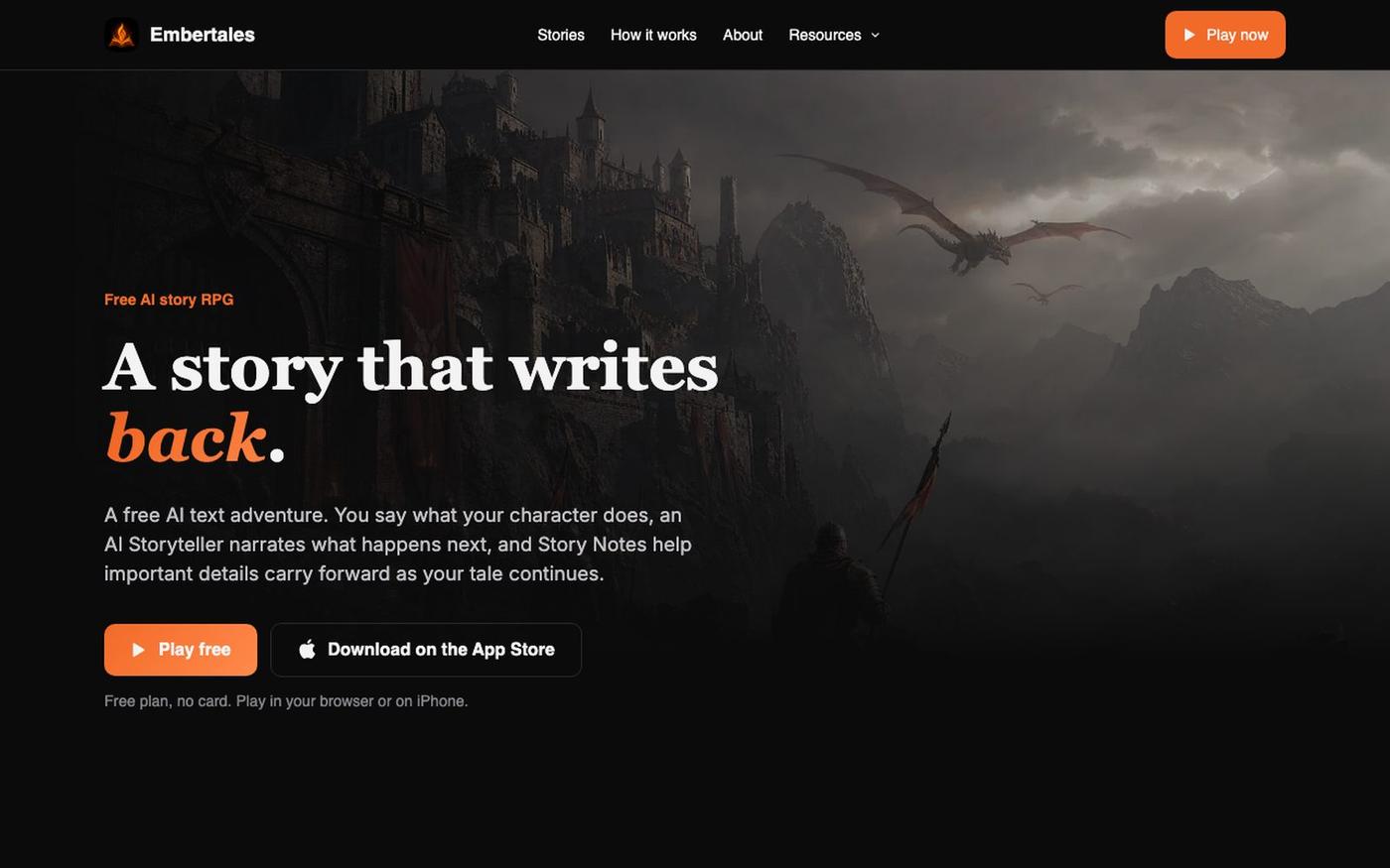 Embertales | Free AI Story RPG & Text Adventure Game — screenshot