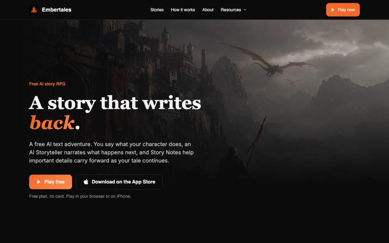 Embertales | Free AI Story RPG & Text Adventure Game — screenshot