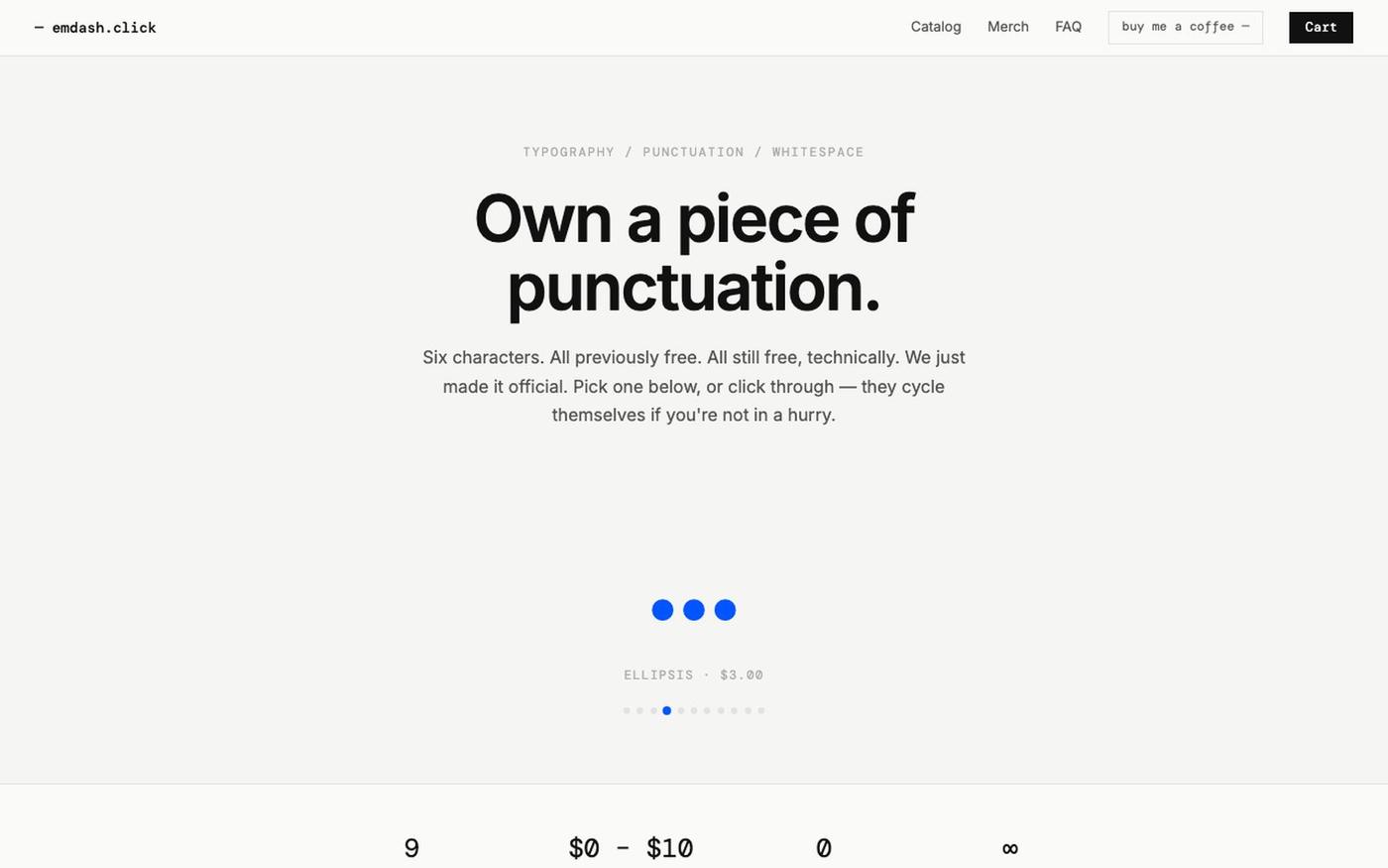 emdash.click — Own a Piece of Punctuation — screenshot