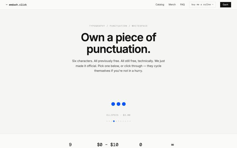emdash.click — Own a Piece of Punctuation — screenshot