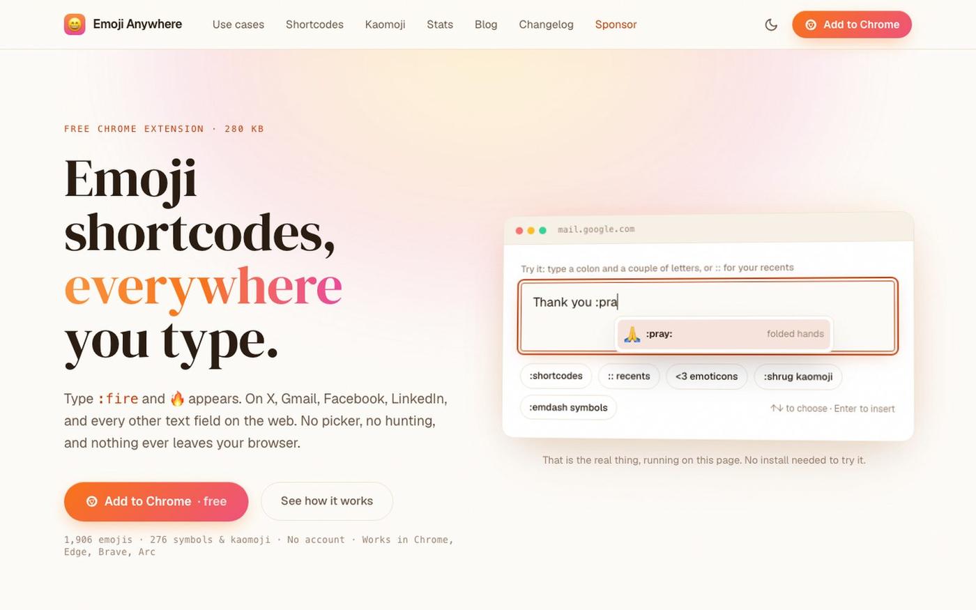 Emoji Anywhere: type :shortcodes: for emojis in any text field — screenshot