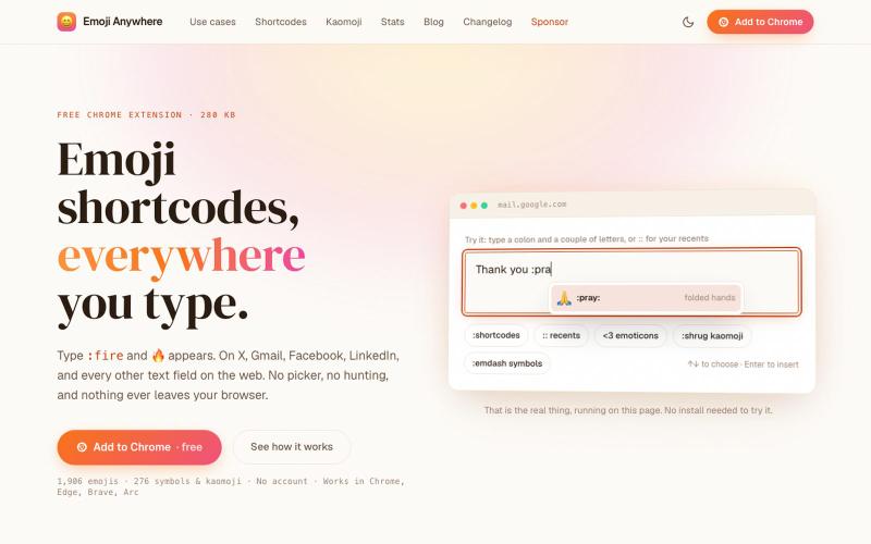 Emoji Anywhere: type :shortcodes: for emojis in any text field — screenshot