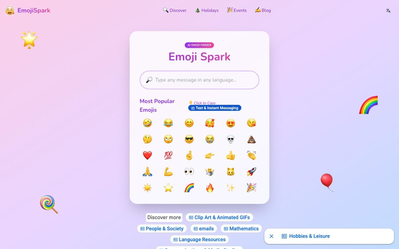 Emoji Spark ✨ | AI Emoji Finder: Search, Copy & Paste Emojis Easily | Unicode 17 — screenshot