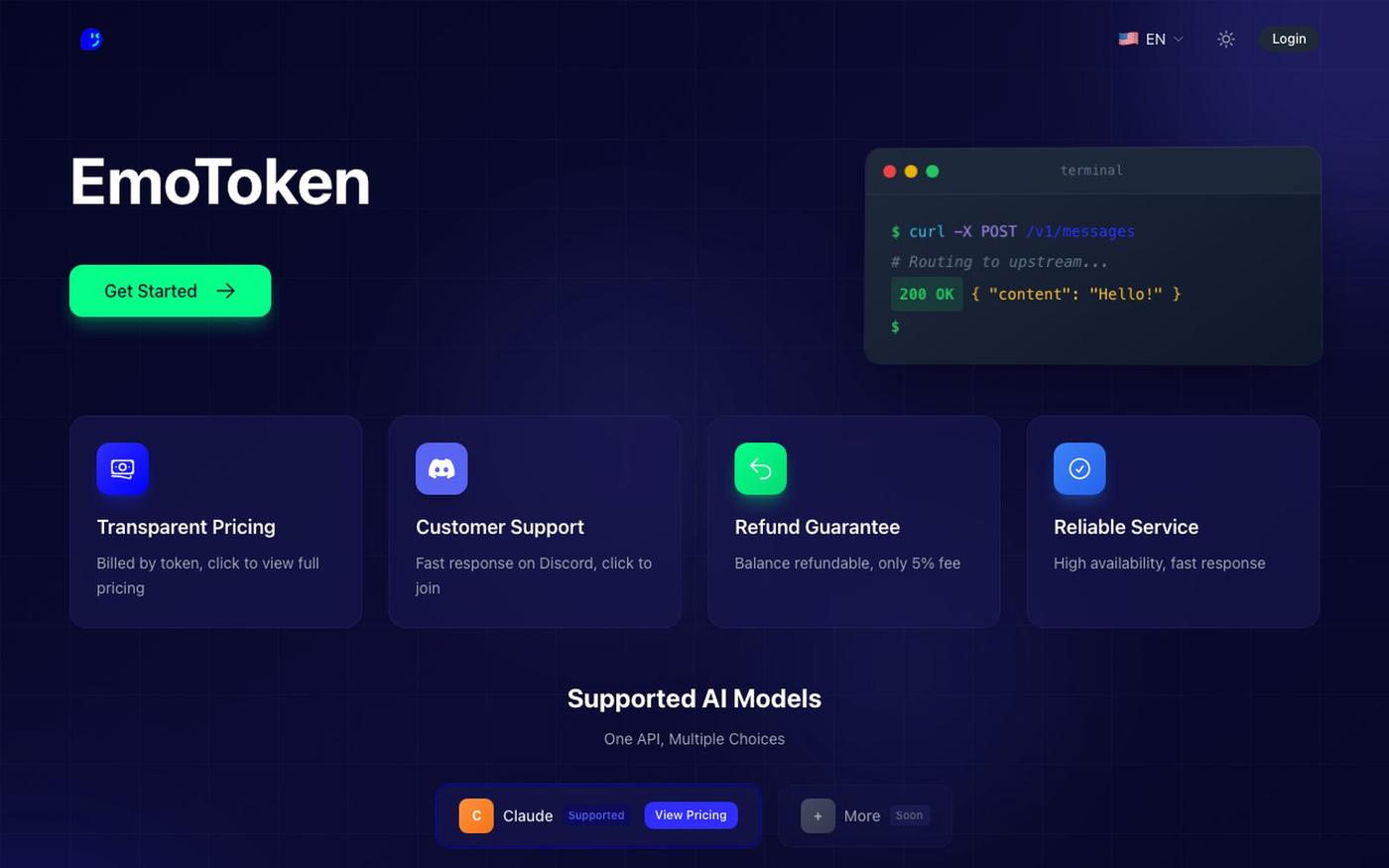 EmoToken - AI API Gateway — screenshot