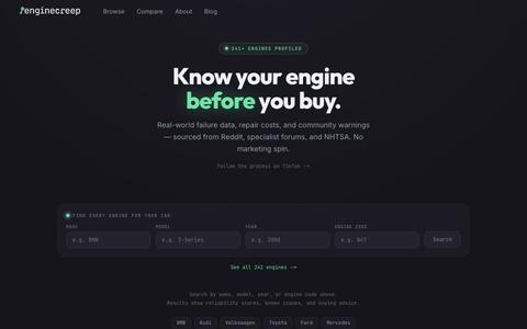enginecreep Real Engine Reliability Data — screenshot