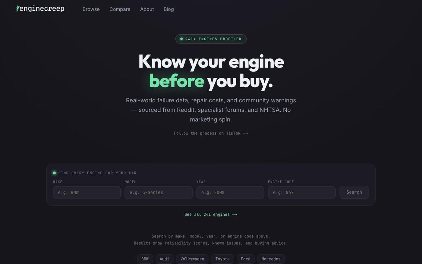 enginecreep Real Engine Reliability Data — screenshot