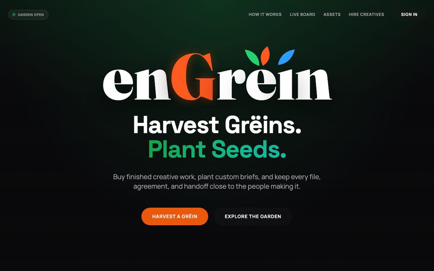 enGrëin | Creative commerce garden — screenshot