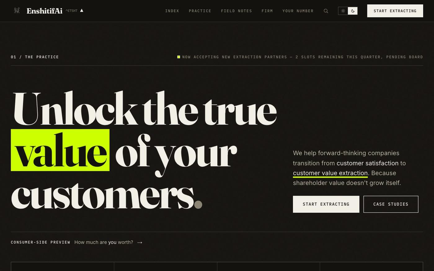 EnshitifAi | Customer Value Extraction Consulting — screenshot