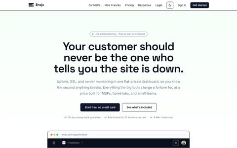 Ensju: Affordable uptime, SSL & server monitoring — screenshot