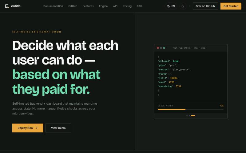Entitle — The Dev-First Entitlement Engine — screenshot