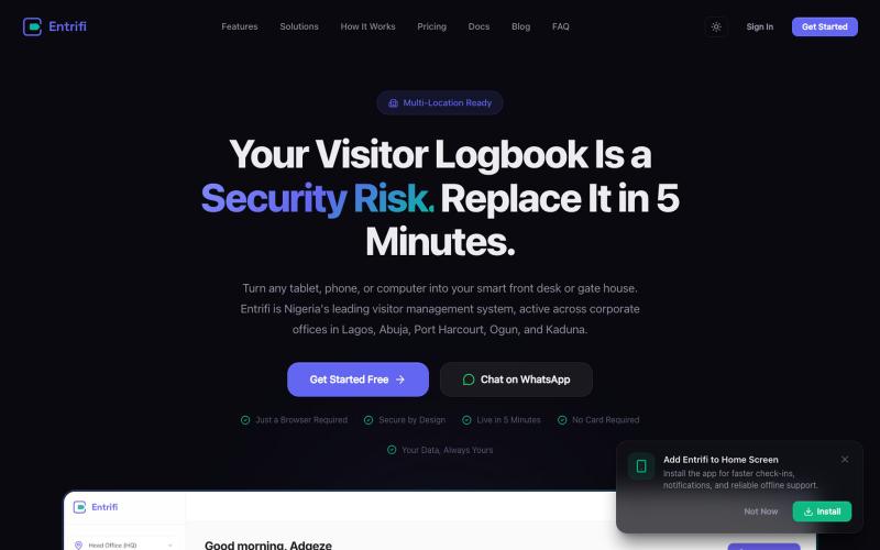 Entrifi | Visitor Management for Nigerian Businesses — screenshot