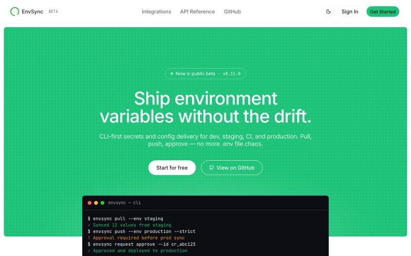 EnvSync - Secure Environment Management for Modern Teams — screenshot