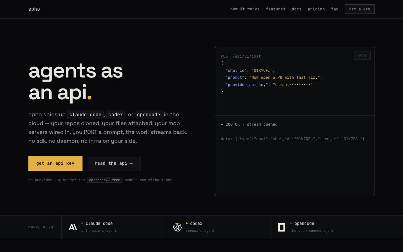 epho — agents as an api — screenshot