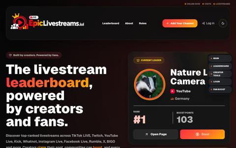 Epic Livestreams.lol | Discover and boost live creators — screenshot