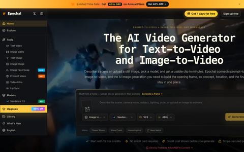 AI Video Generator for Text to Video & Image to Video | Epochal — screenshot