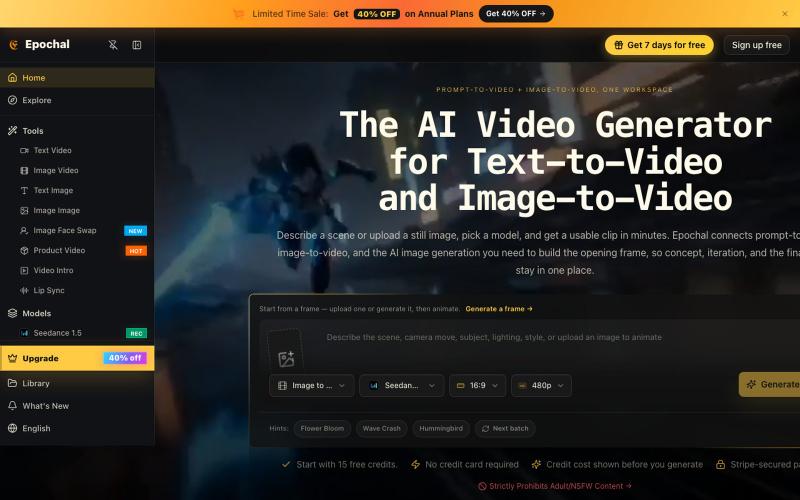 AI Video Generator for Text to Video & Image to Video | Epochal — screenshot
