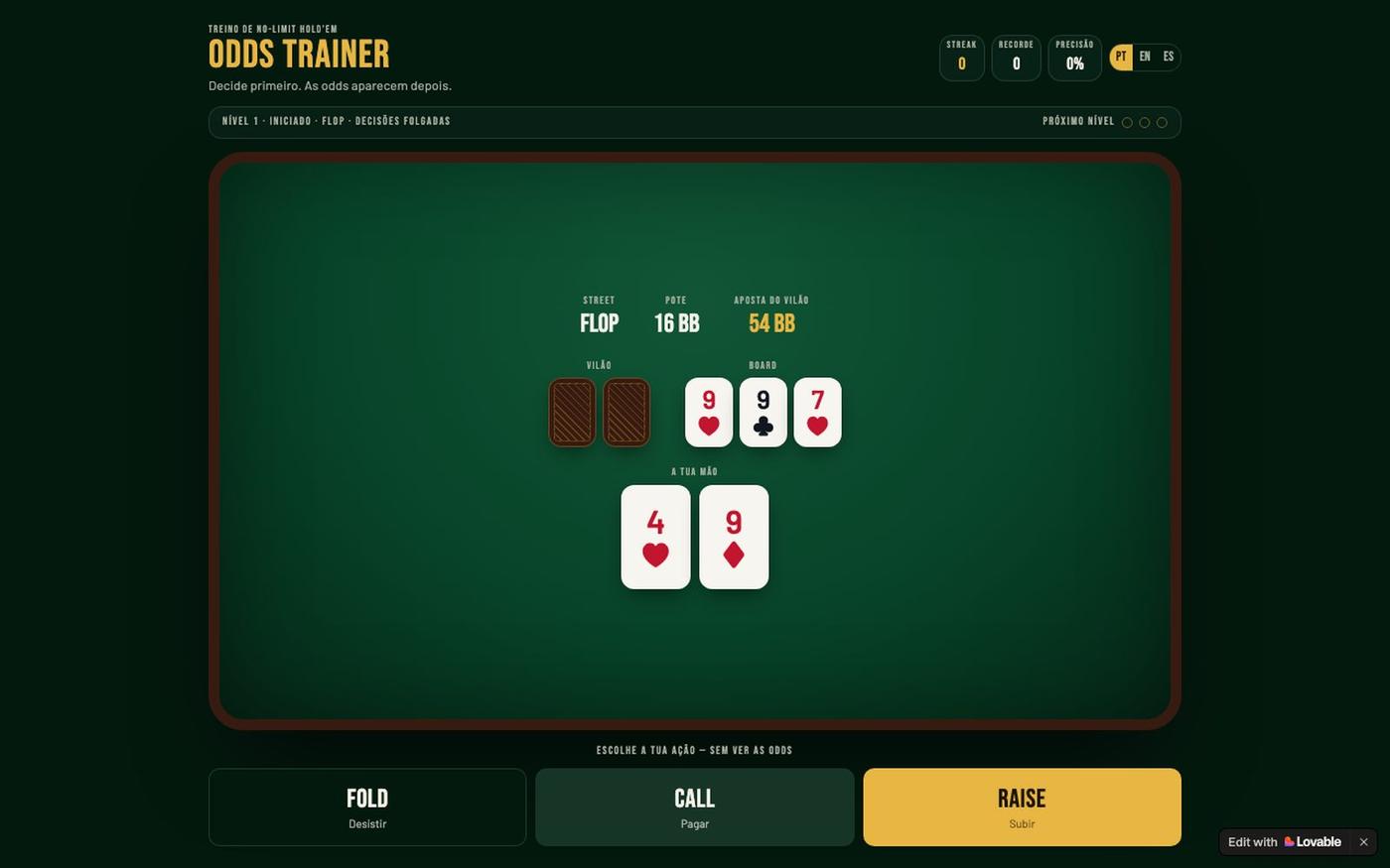 Odds Trainer — Hold'em Equity & Pot Odds Drill — screenshot