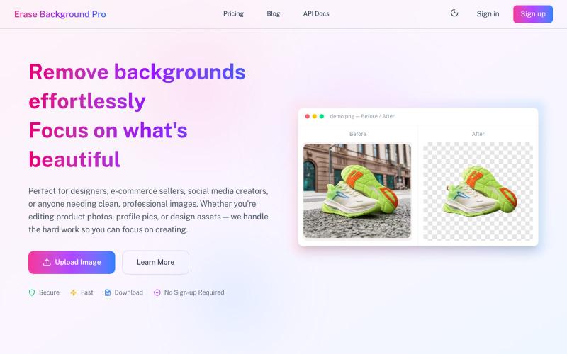 Free AI Background Remover Online | Erase Background Pro - Erase Background Pro — screenshot