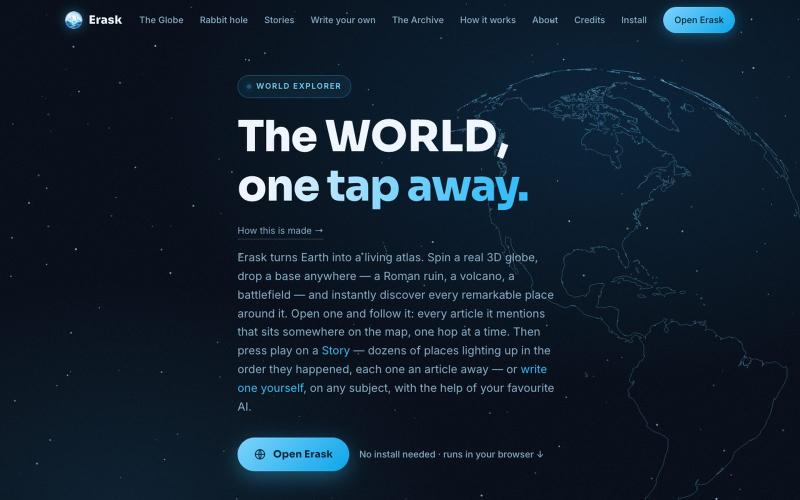 Erask — Explore Earth on an Interactive 3D Globe — screenshot