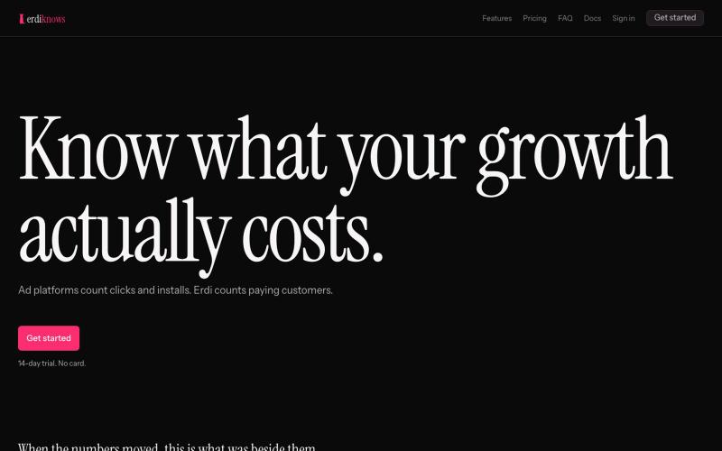ErdiKnows — Know what your growth actually costs. — screenshot