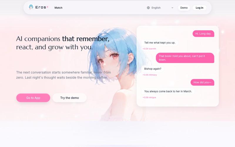 Eros — AI companions that remember — screenshot
