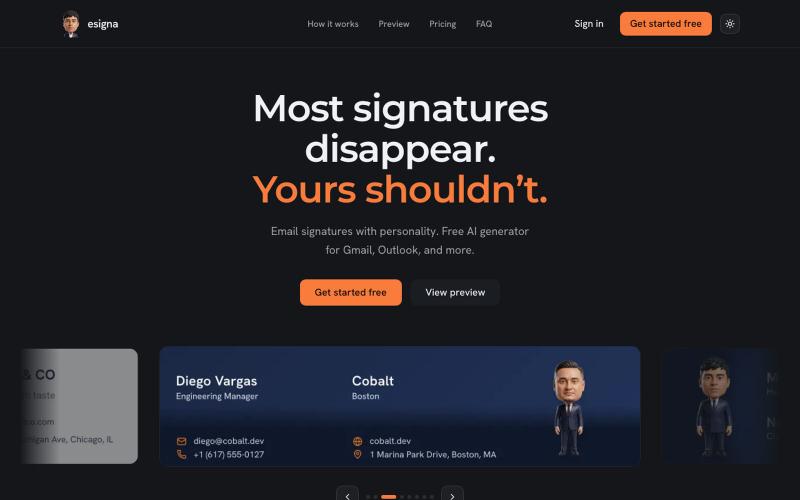 Free AI Email Signature Generator | esigna — screenshot