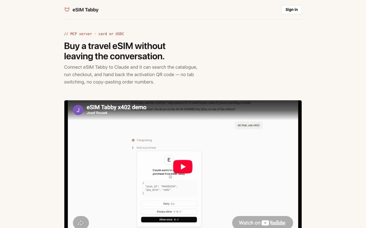 eSIM Tabby — an MCP server for travel data — screenshot