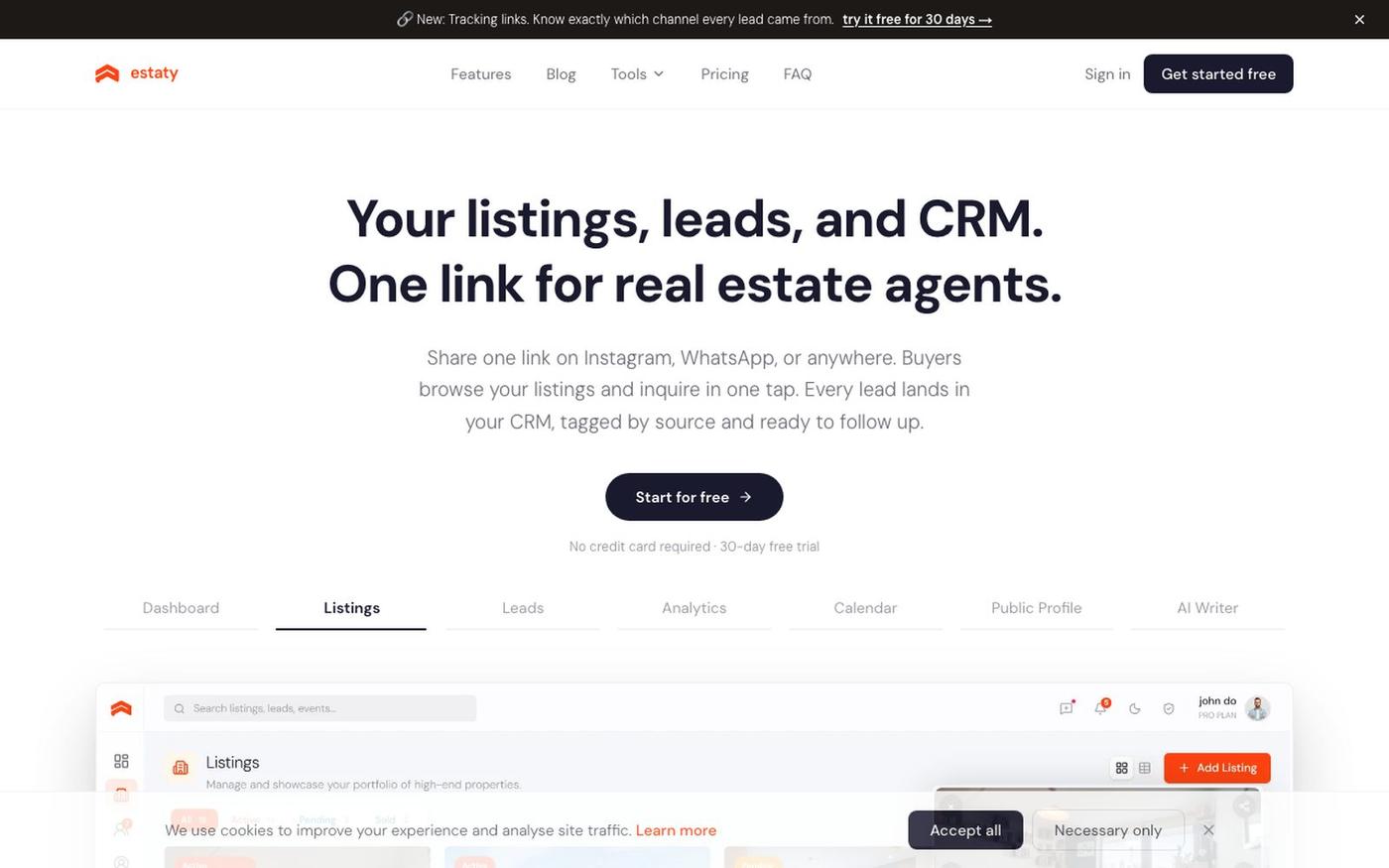 Estaty — Real Estate Agent Profile, Listings & Lead CRM — screenshot