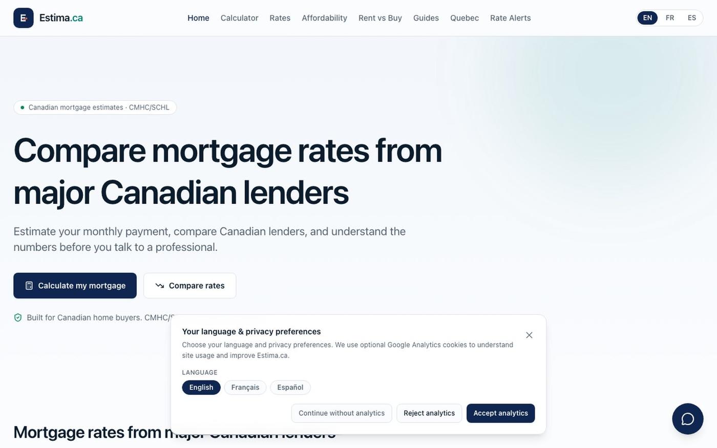Estima.ca | Compare Mortgage Rates in Canada 2026 — screenshot