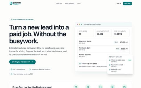 Estimate Freely — Leads, branded invoices & follow-ups — screenshot