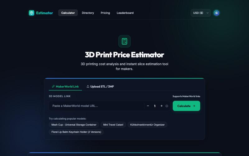 3D Print Cost Calculator — Instant Estimate for Any MakerWorld Model — screenshot