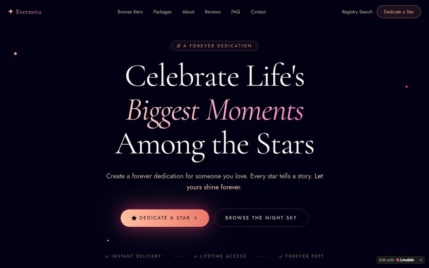 Evernova Registry — Dedicate a Star for Someone You Love — screenshot