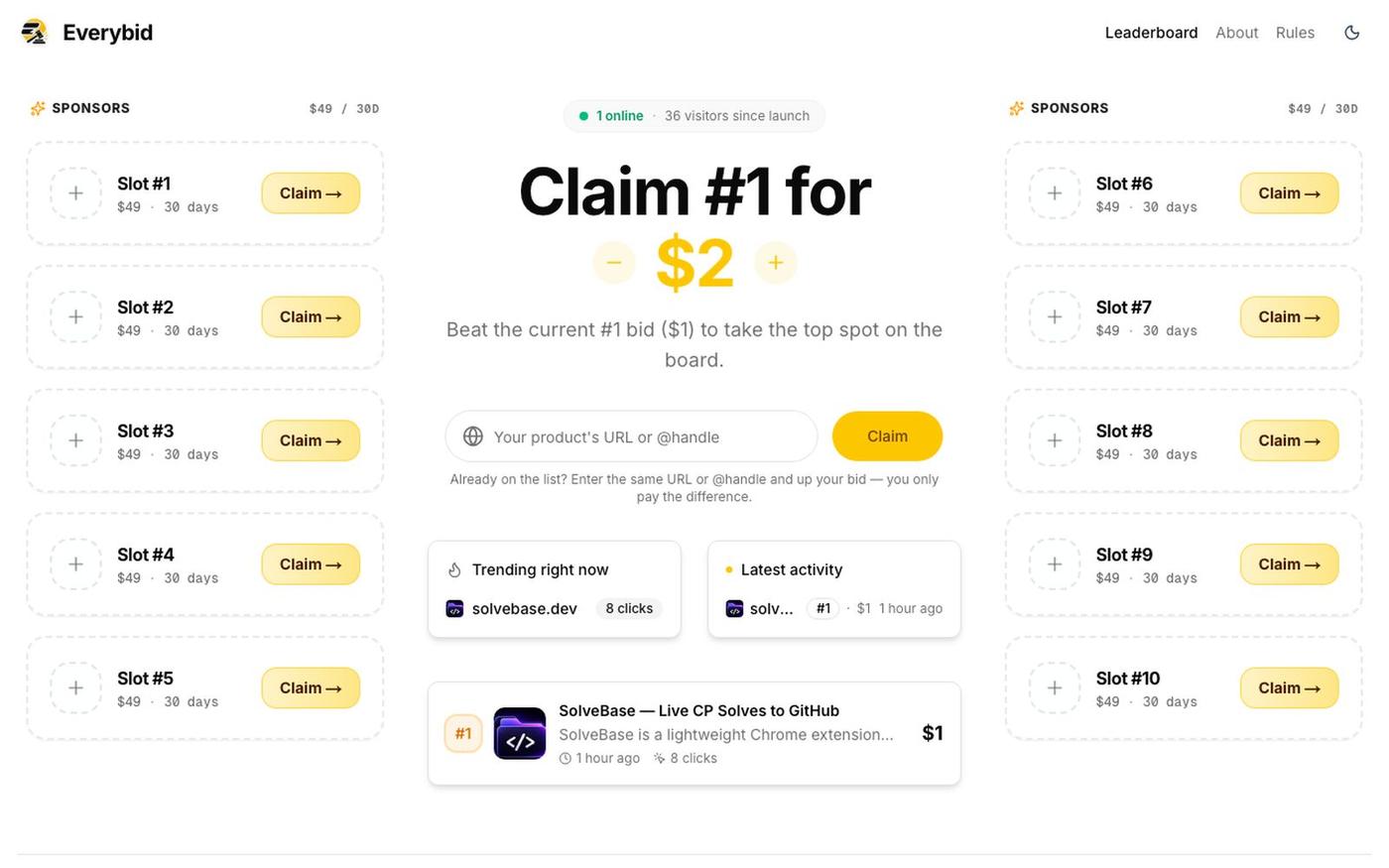 Everybid · The Public Pay-to-Rank Leaderboard — screenshot