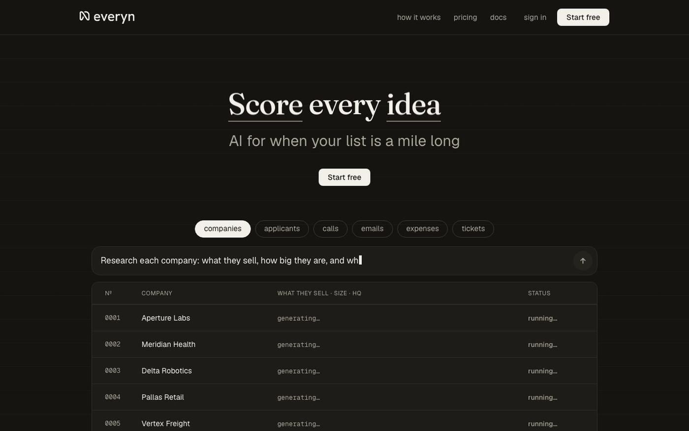 Everyn · AI for when your list is a mile long — screenshot