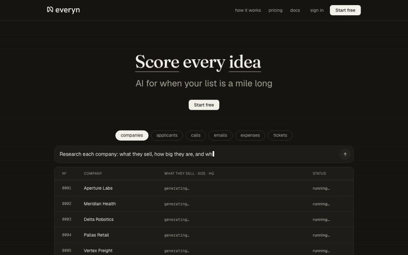 Everyn · AI for when your list is a mile long — screenshot