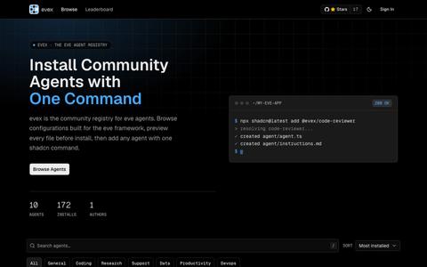Install eve Agents with One Command · evex — screenshot