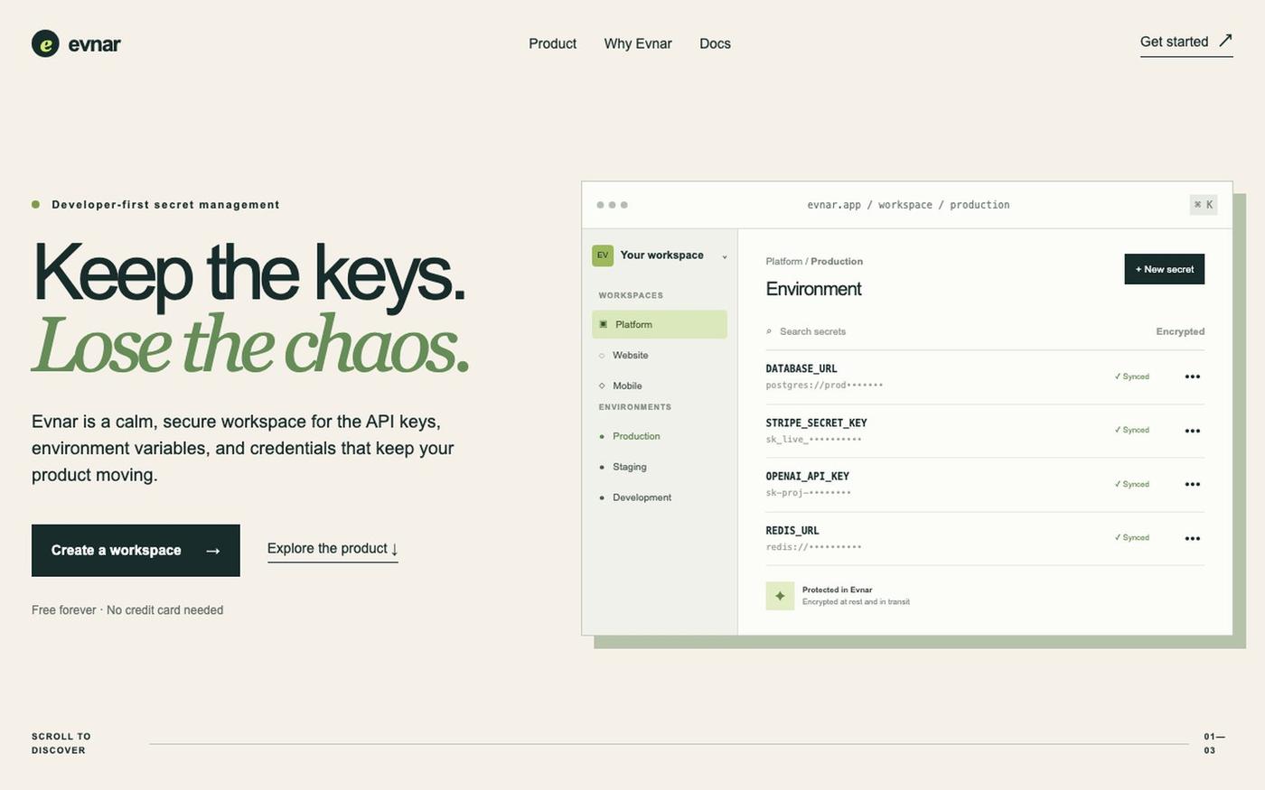 Evnar — Secrets, without the chaos — screenshot