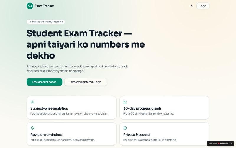 Student Exam Tracker — Marks, Analytics & Revision — screenshot