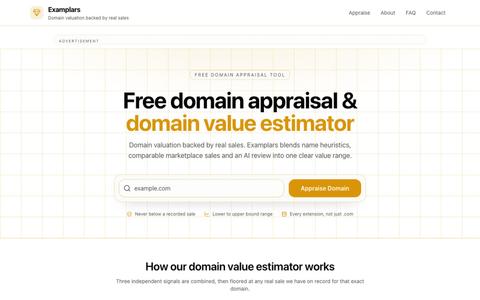 Free Domain Appraisal & Domain Value Estimator | Examplars — screenshot