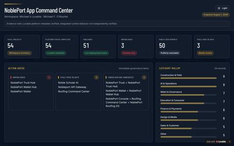 NoblePort App Command Center — Portfolio Governance — screenshot