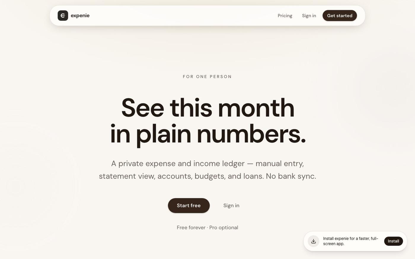 expenie — Your money, quietly tracked — screenshot