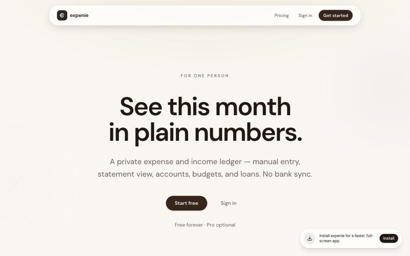expenie — Your money, quietly tracked — screenshot