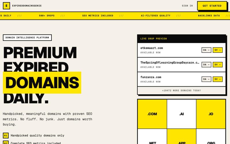 ExpiredDomainsGenie - AI-Powered Expired Domain Intelligence | ExpiredDomainsGen — screenshot
