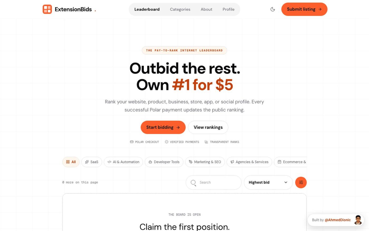 ExtensionBids — Bid for the top spot — screenshot