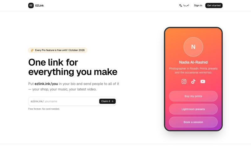 One link for everything you make · EZLink — screenshot